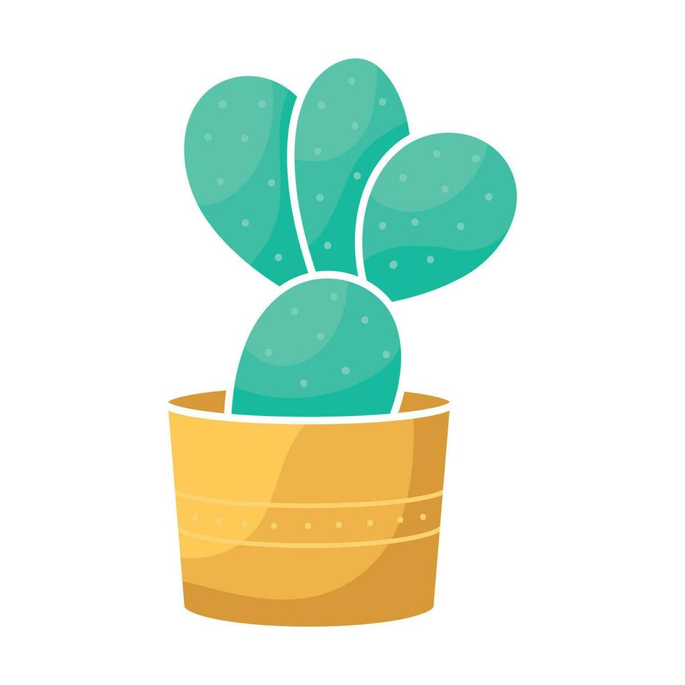 Cartoon flat indoor plant cactus in a pot for sticker design, seed packaging, flower shop logo vector