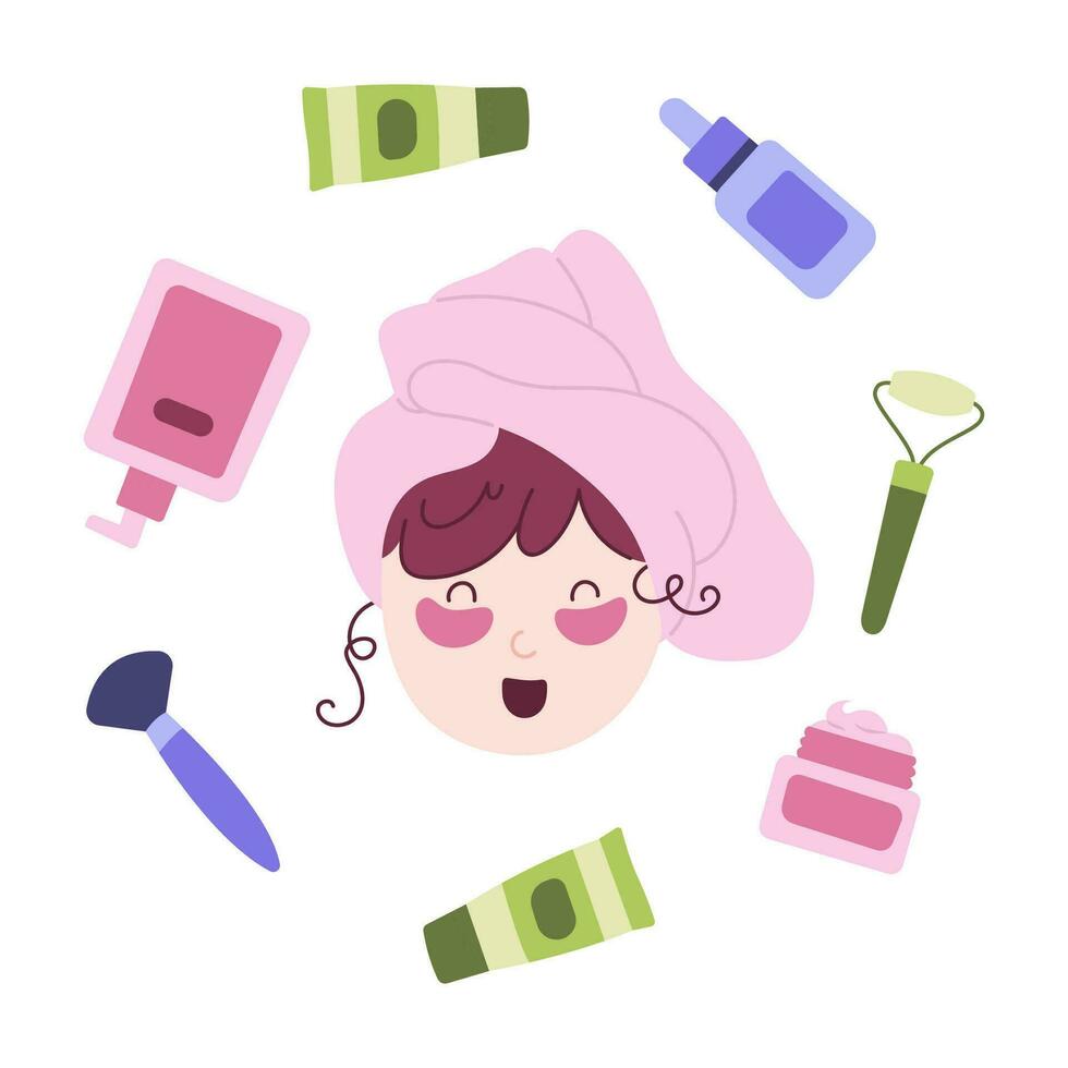 Beauty procedure concept. Skin and body care. Vector cartoon flat illustrations.