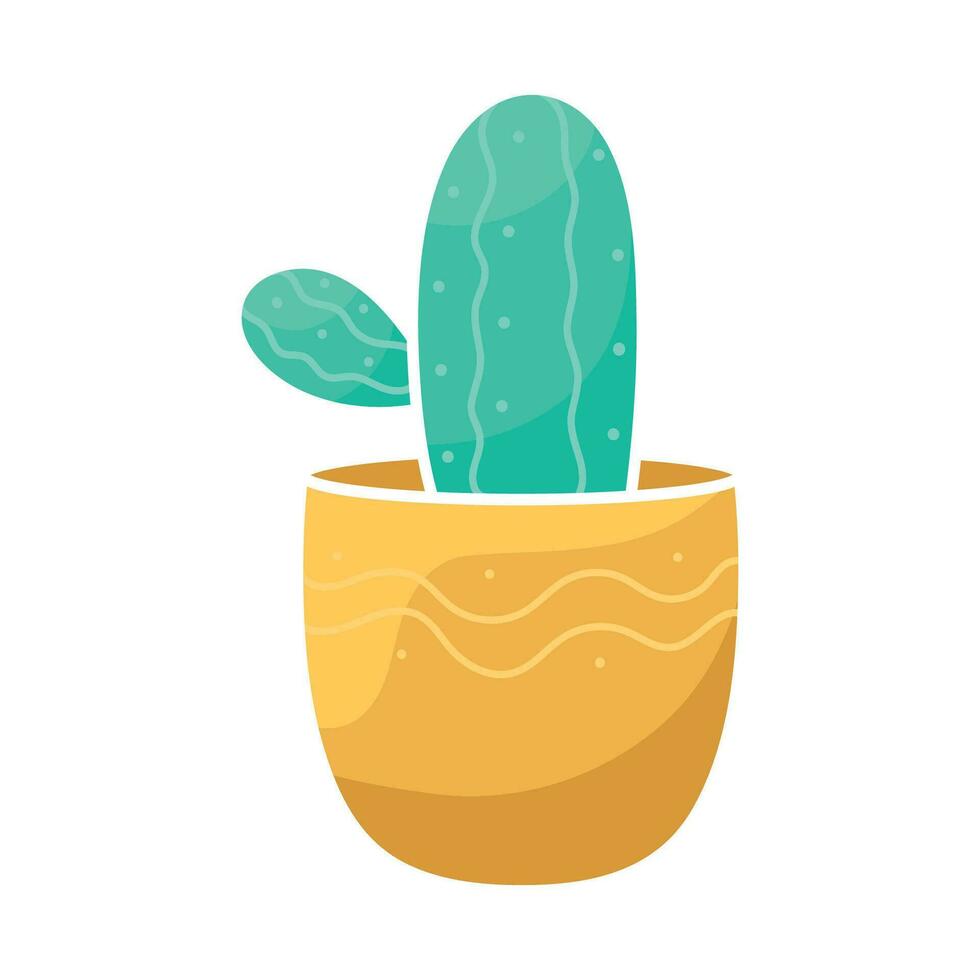 Cartoon flat indoor plant cactus in a pot for sticker design, seed packaging, flower shop logo vector