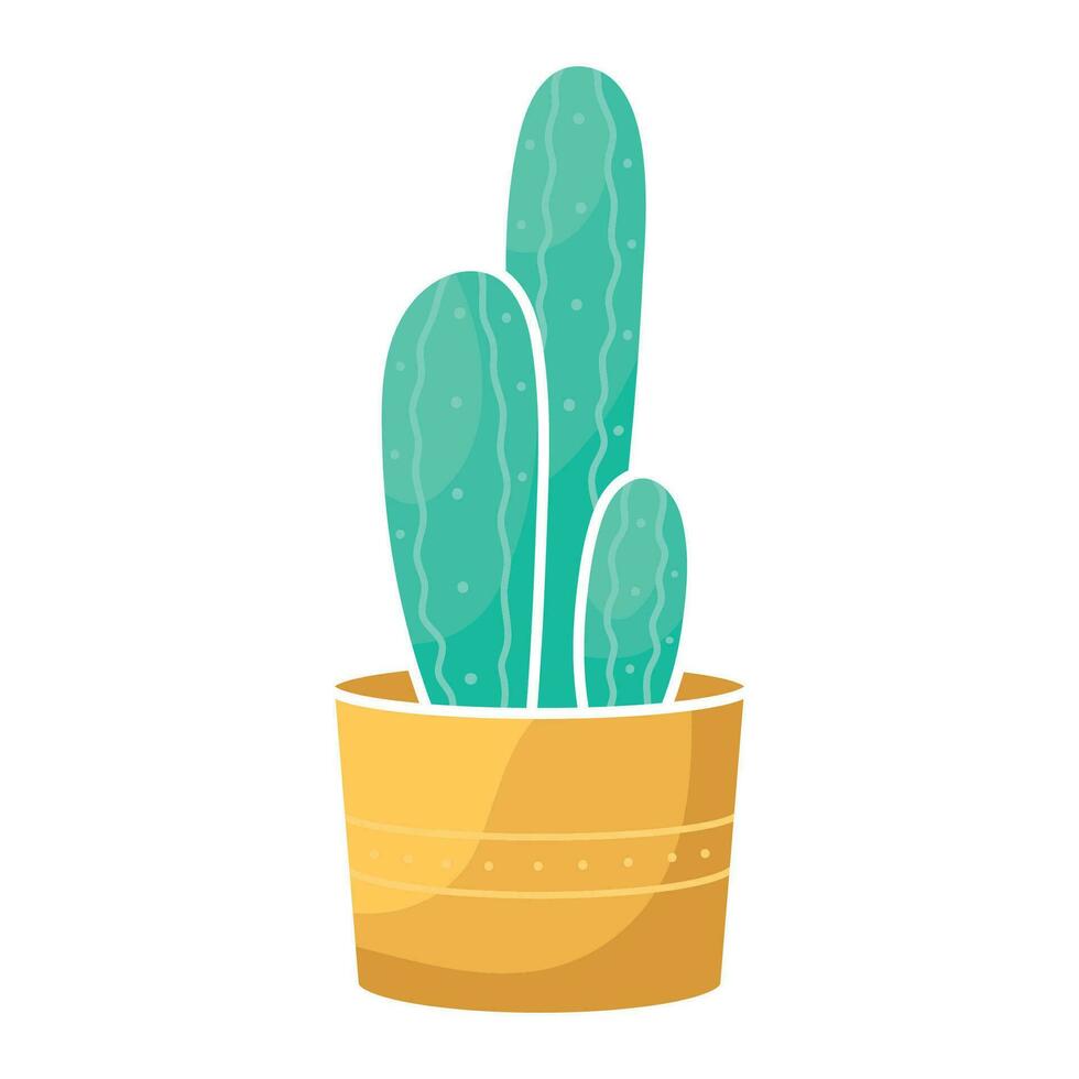 Cartoon flat indoor plant cactus in a pot for sticker design, seed packaging, flower shop logo vector