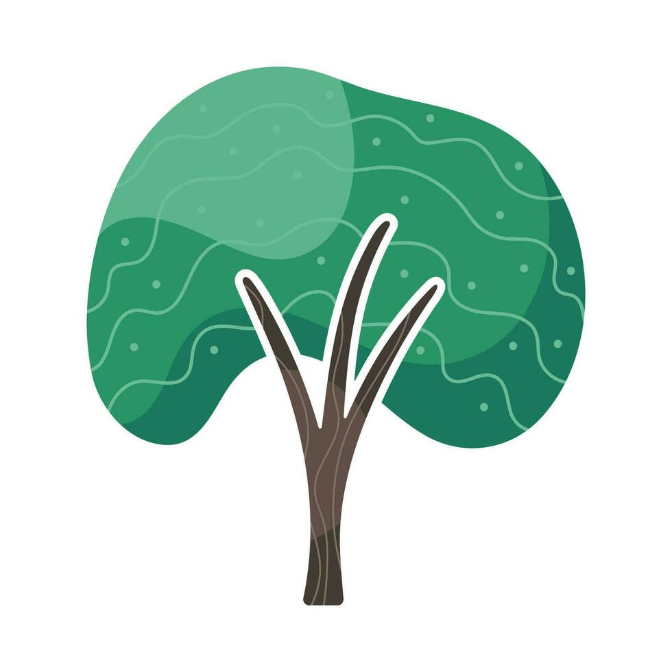 fantasía dibujos animados plano verde árbol. resumen bosque, parque o jardín planta. brillante estilizado clipart. linda vector ilustración aislado en blanco antecedentes. elemento para estacional gráfico diseño.