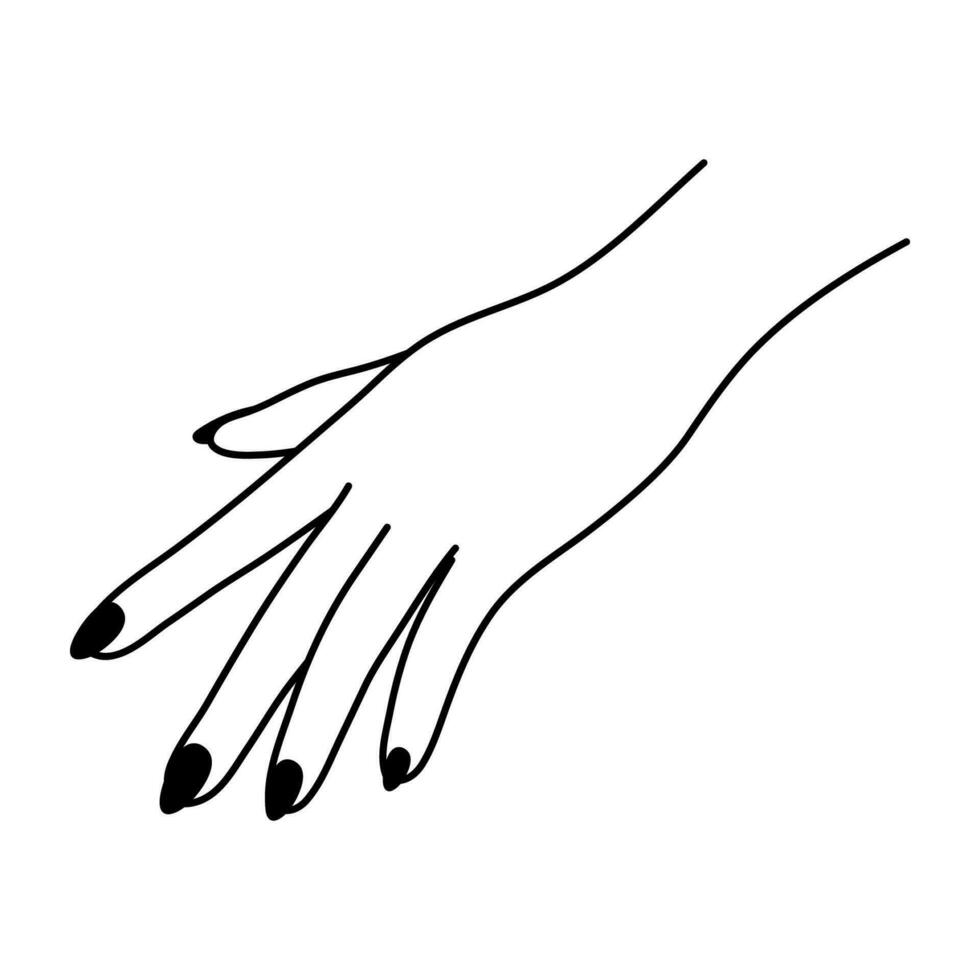 Female hand line art gesture. Woman's arm. Gentle touch linear icon. Non-verbal language. Simple vector minimalist illustration. Graphic element isolated on white background. Elegant palm of hand.