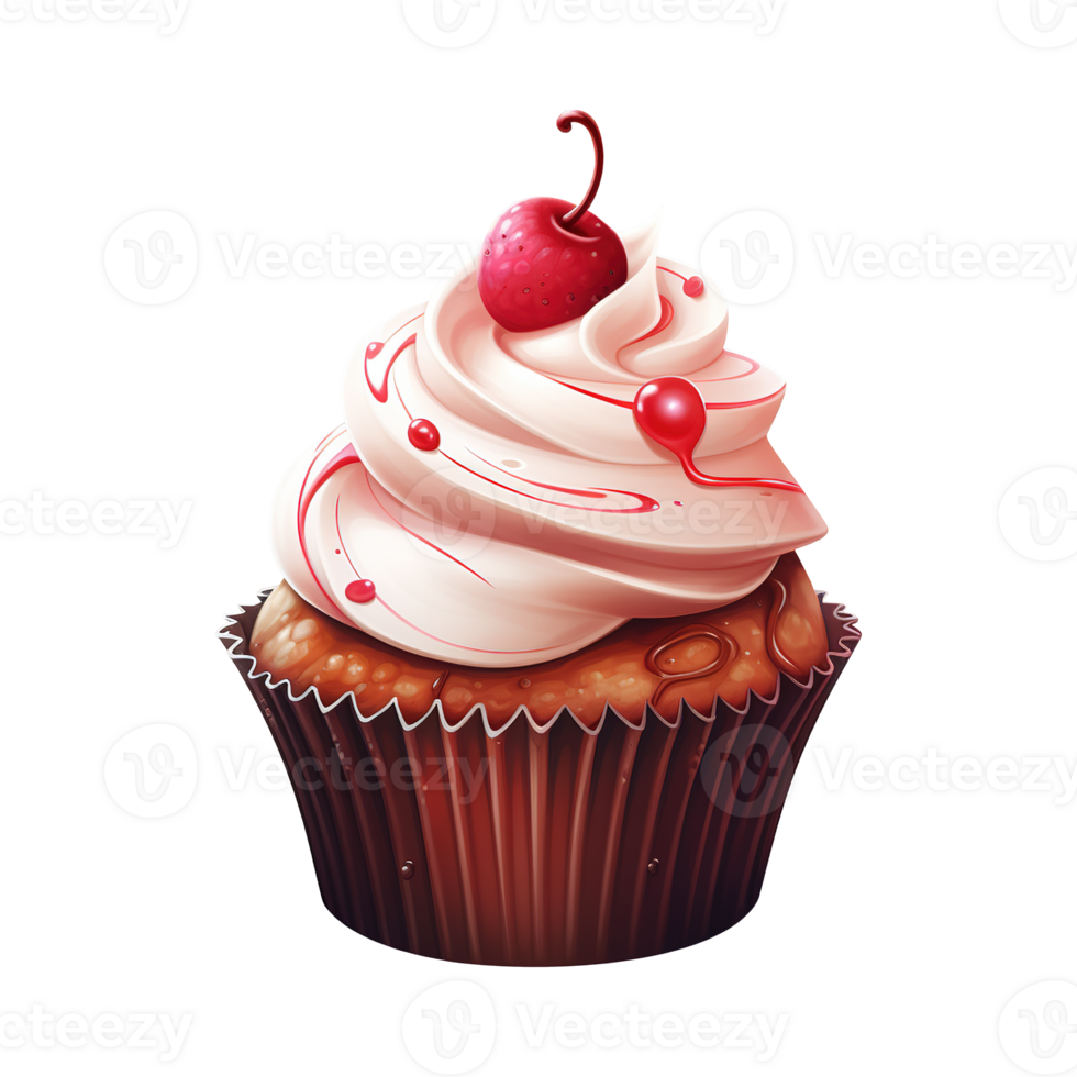 AI generated Cupcake with White Frosting and a Cherry. AI generated image png