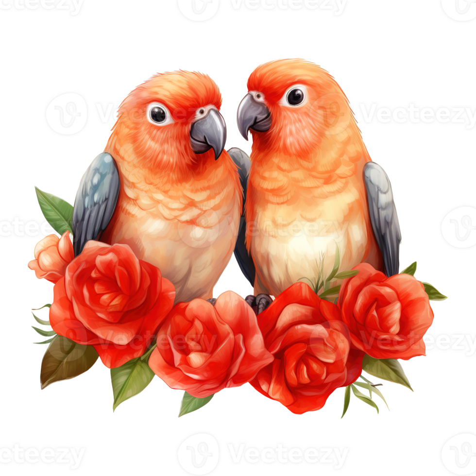 AI generated Two Birds with Red Roses. AI Generated Image png