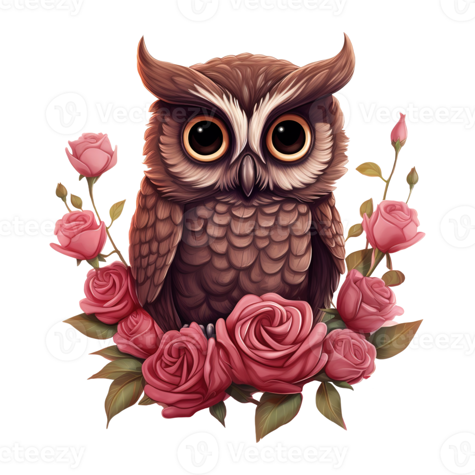 AI generated Owl Sitting on a Branch of Roses. AI Generated Image png
