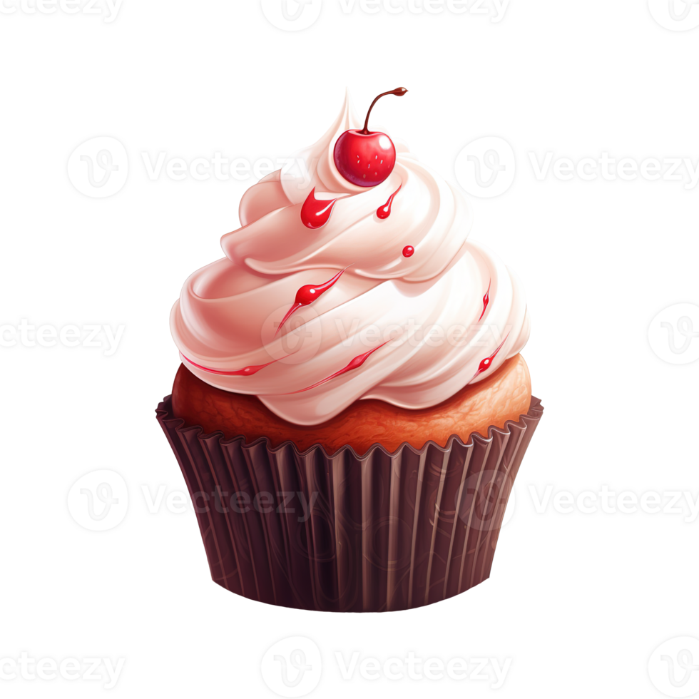 AI generated Cupcake with White Frosting and a Cherry. AI generated image png