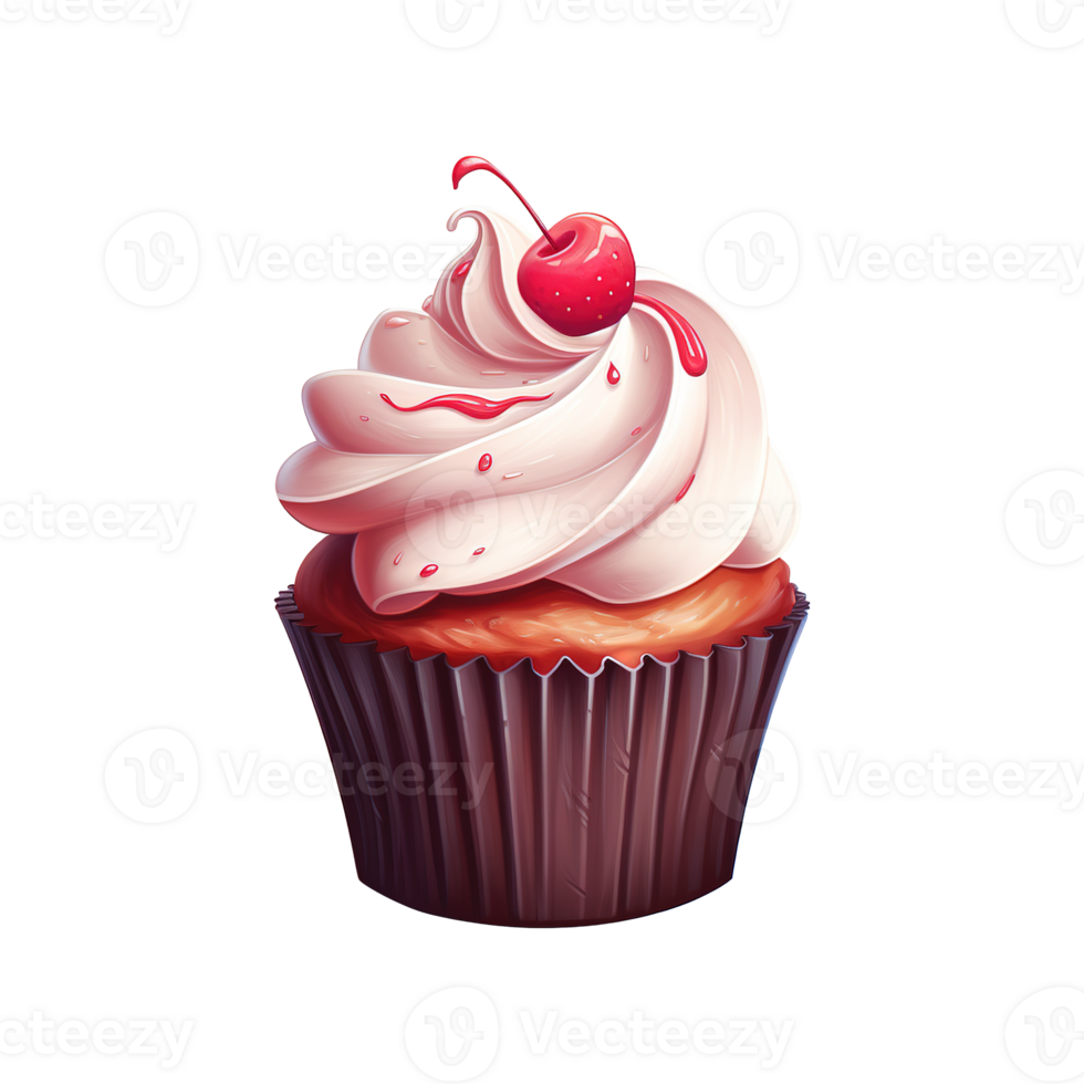 AI generated Cupcake with White Frosting and a Cherry. AI generated image png