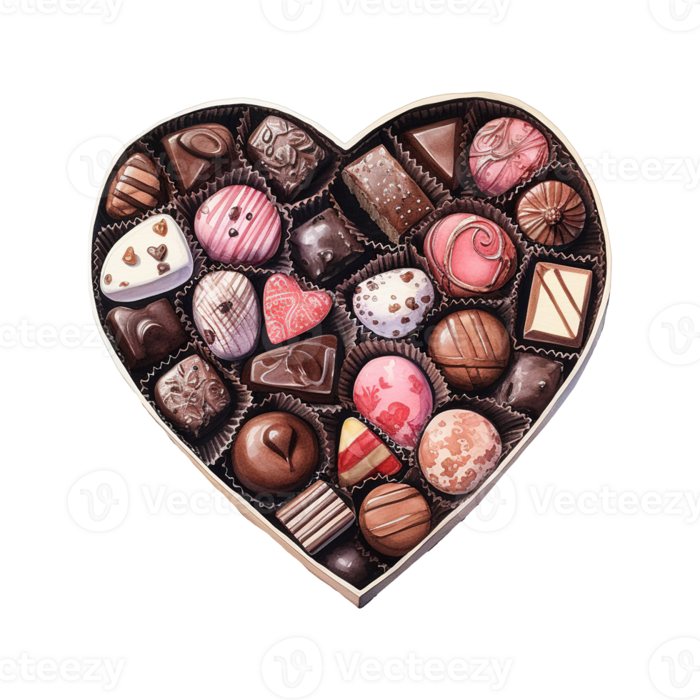 AI generated Heart Shaped Box Filled with Chocolates. AI Generated Image png