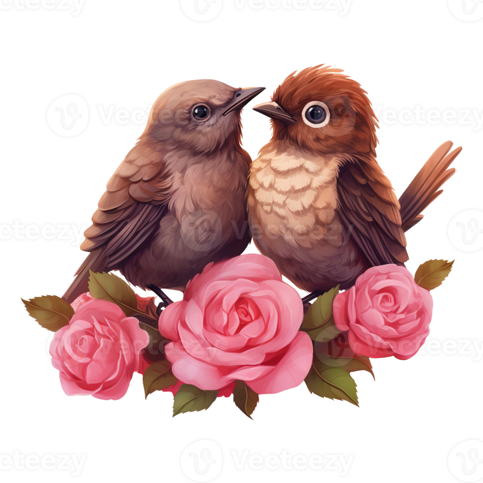 AI generated Two Birds on a Branch with Roses. AI generated image png