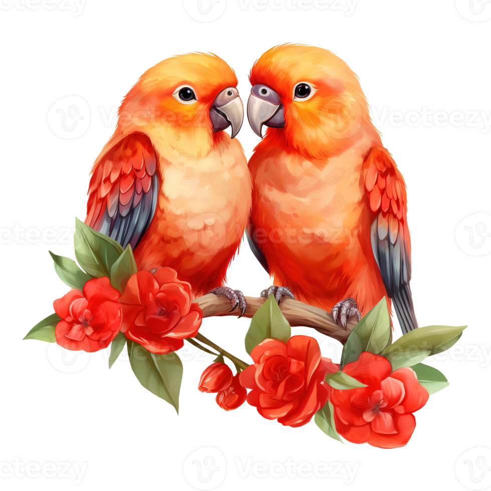 AI generated Two Birds with Red Roses. AI Generated Image png