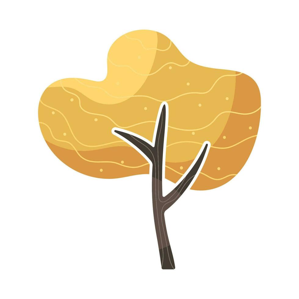 fantasía dibujos animados plano amarillo otoño árbol. resumen bosque, parque o jardín planta. brillante estilizado clipart. linda vector ilustración aislado en blanco antecedentes. elemento para estacional gráfico diseño.