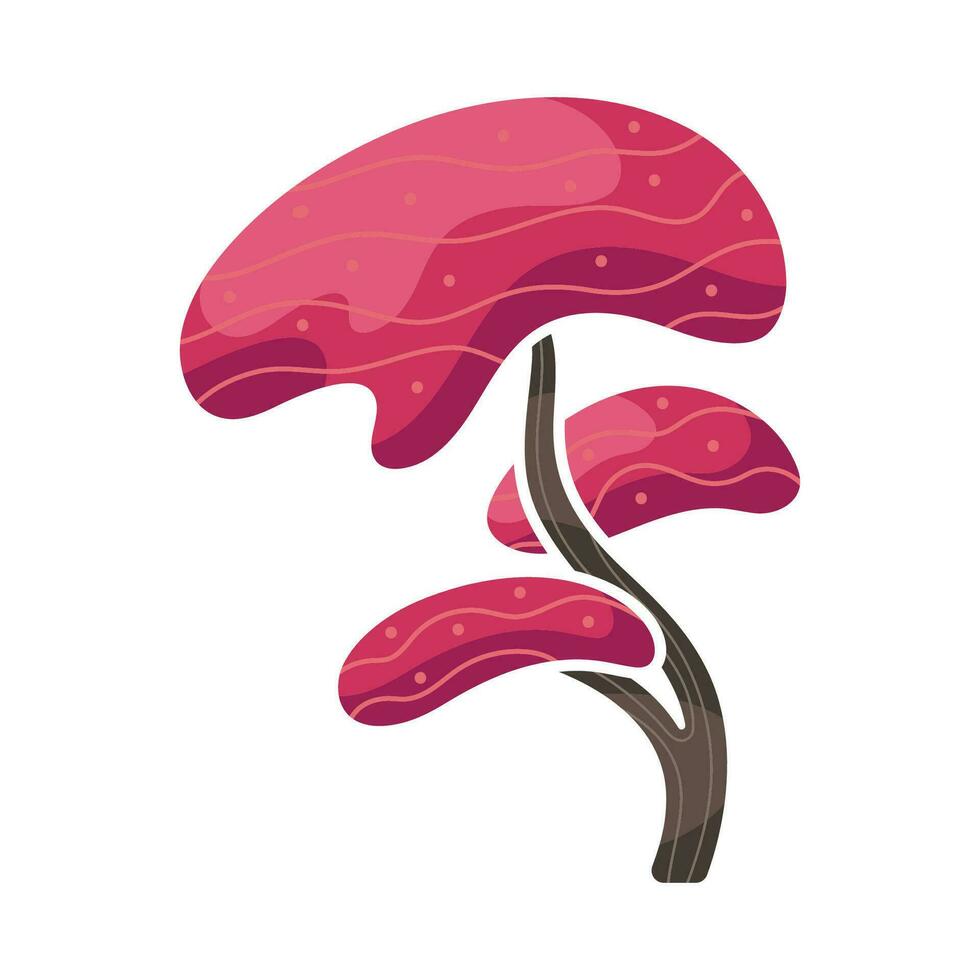 Fantasy cartoon flat red autumn tree. Abstract forest, park or garden plant. Bright stylized clipart. Cute vector illustration isolated on white background. Element for seasonal graphic design.