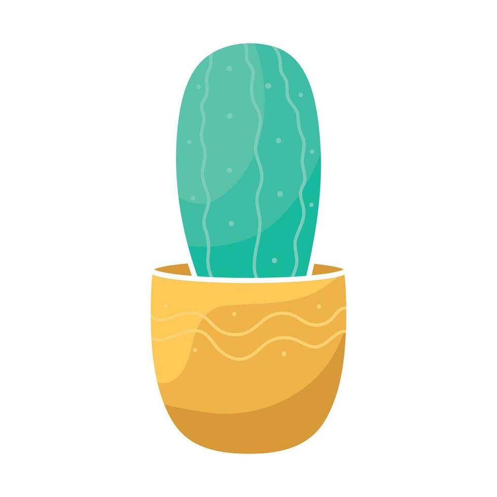 Cartoon flat indoor plant cactus in a pot for sticker design, seed packaging, flower shop logo vector