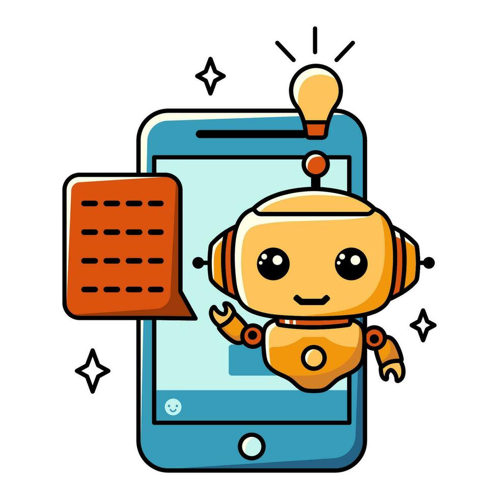 Using AI to generate content and ideas. Chat bot assistant for online applications. Cartoon vector concept illustration.