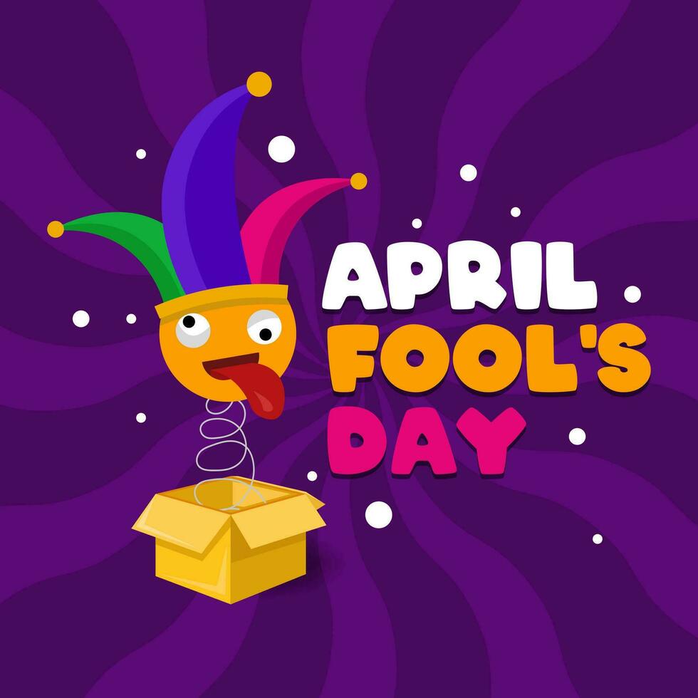 April Fool's Day July 1st. Vector greeting card with gift box and silly emoticon face