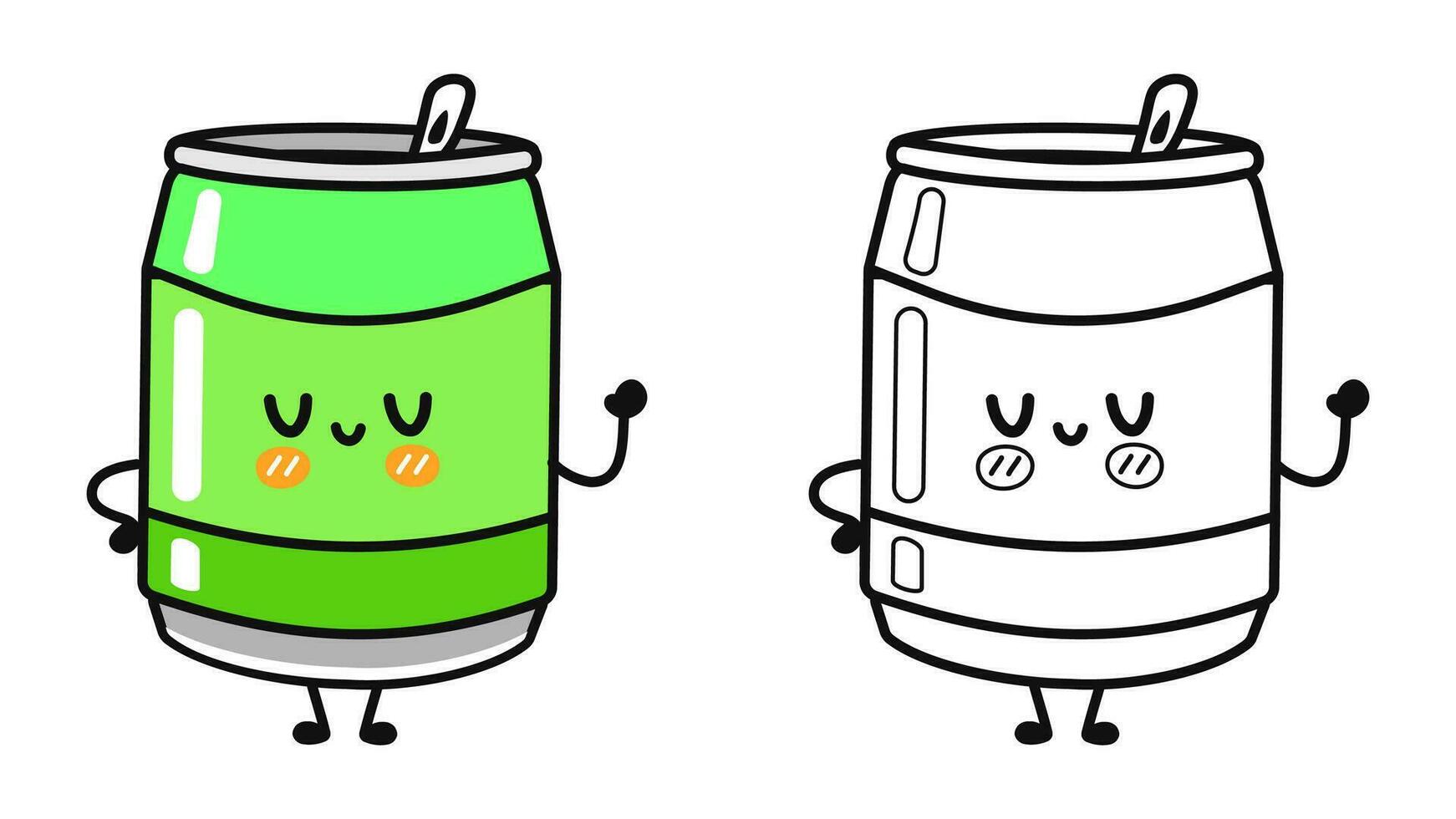 Funny cute happy Soda characters bundle set. Vector hand drawn cartoon kawaii character illustration icon. Cute Soda. Outline cartoon illustration for coloring book