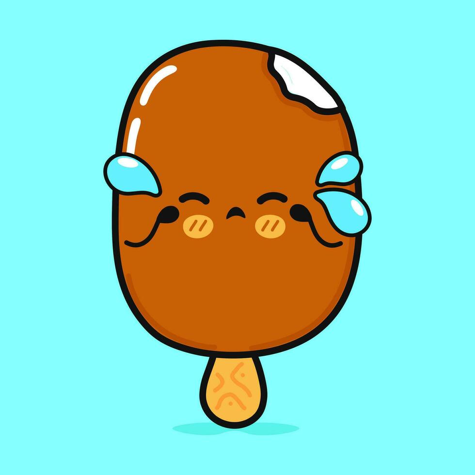 llorando hielo crema helado con frutas y nueces personaje. vector mano dibujado dibujos animados kawaii personaje ilustración icono. aislado en azul antecedentes. triste hielo crema helado con frutas y nueces personaje concepto