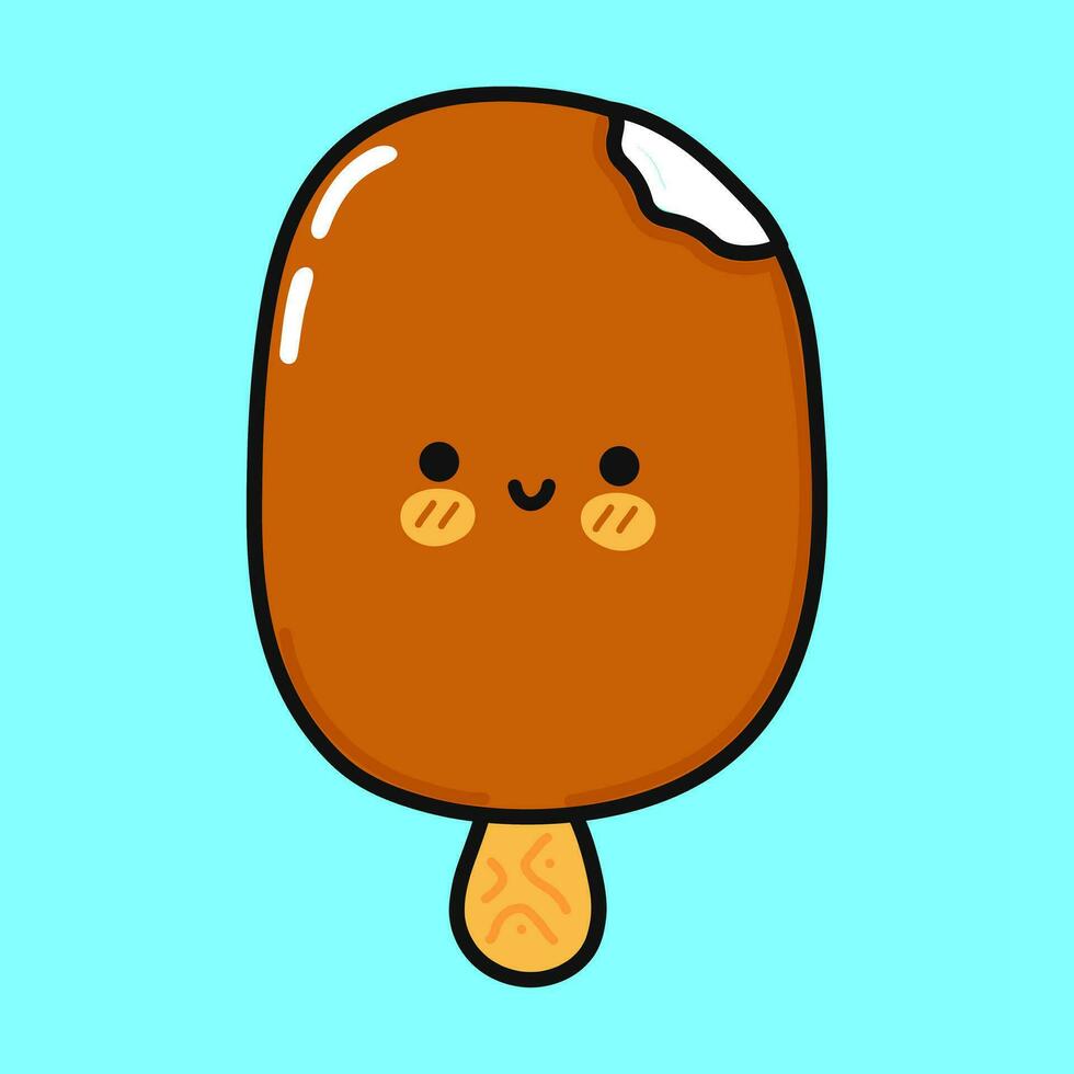 Cute funny Ice cream sundae. Vector hand drawn cartoon kawaii character illustration icon. Isolated on blue background. Ice cream sundae character concept