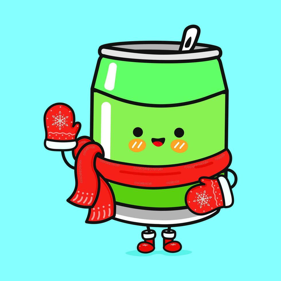 Funny smiling happy Soda christmas. Vector flat cartoon character illustration icon design. Isolated on blue background