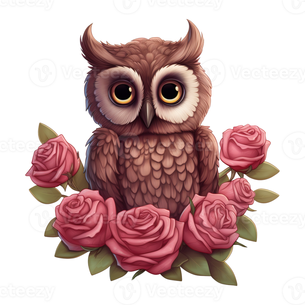 AI generated Owl Sitting on a Branch of Roses. AI Generated Image png