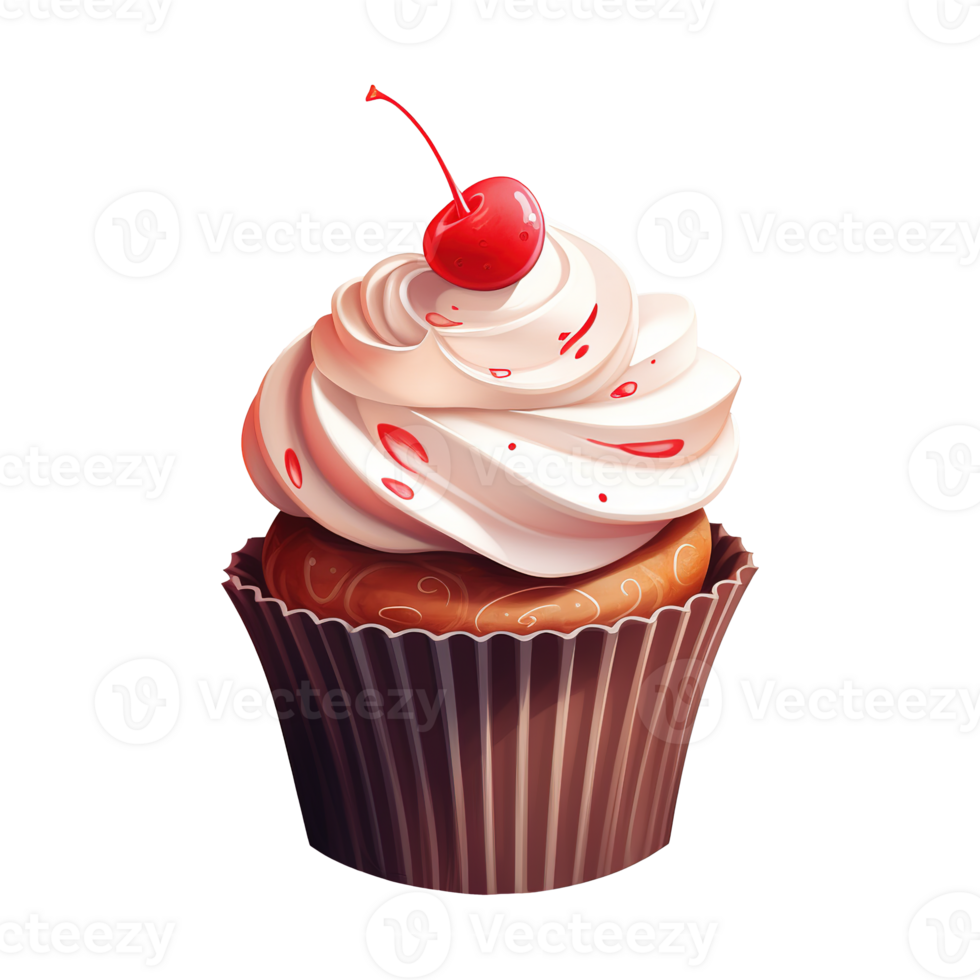 AI generated Cupcake with White Frosting and a Cherry. AI generated image png
