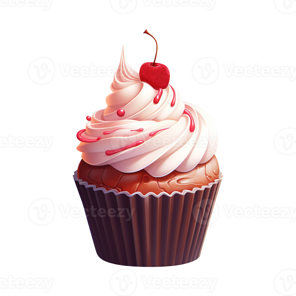 AI generated Cupcake with White Frosting and a Cherry. AI generated image png
