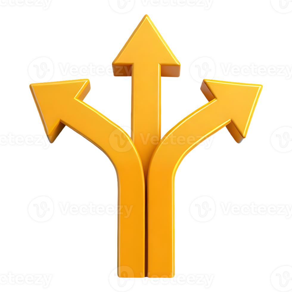 AI generated Three Way Intersection Arrows icon Symbol 3d isolated on transparent background png