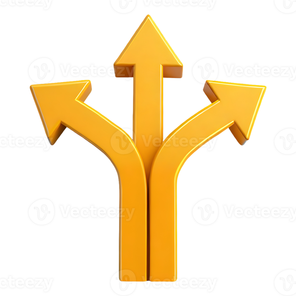 ai generato tre modo intersezione frecce icona simbolo 3d isolato su trasparente sfondo png