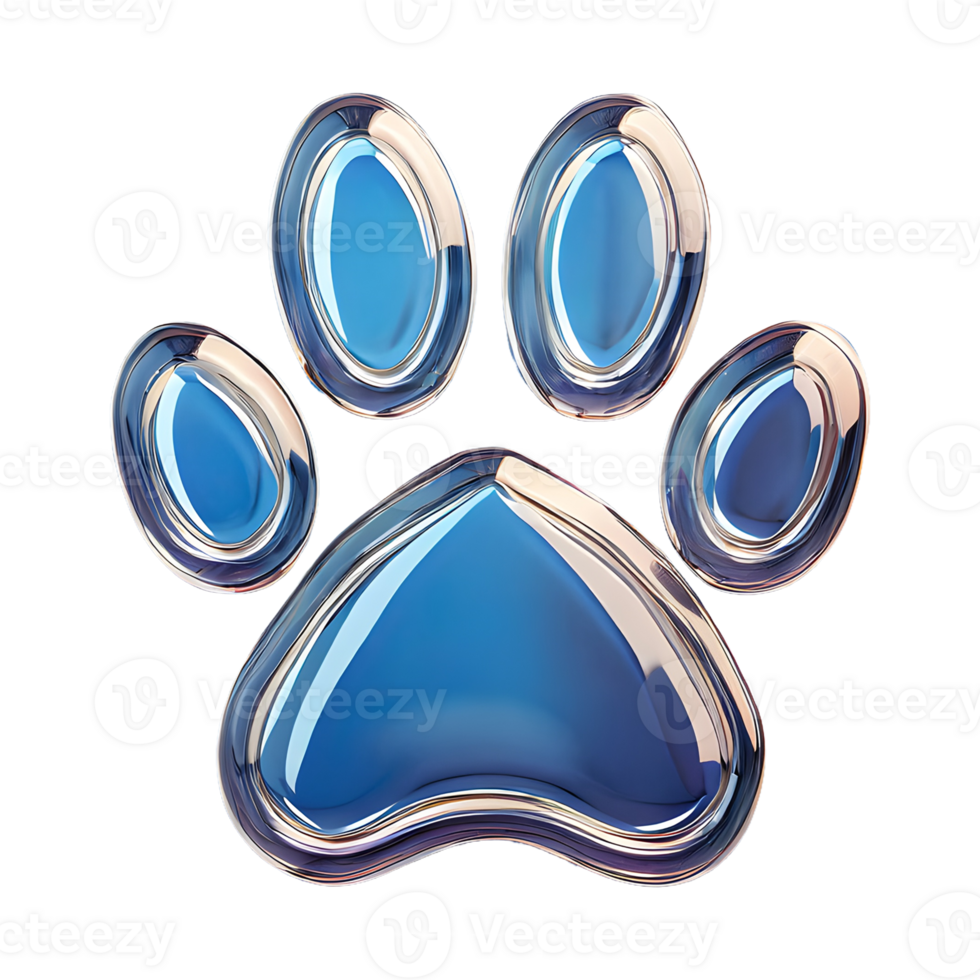 AI generated Glass Dog Paw icon Symbol 3d isolated on transparent background png