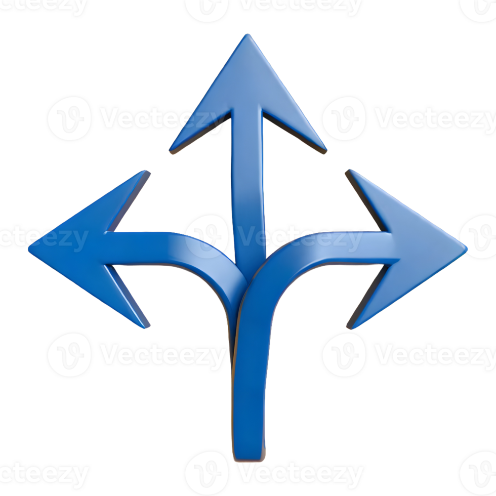 ai gerado três caminho interseção Setas; flechas ícone símbolo 3d isolado em transparente fundo png