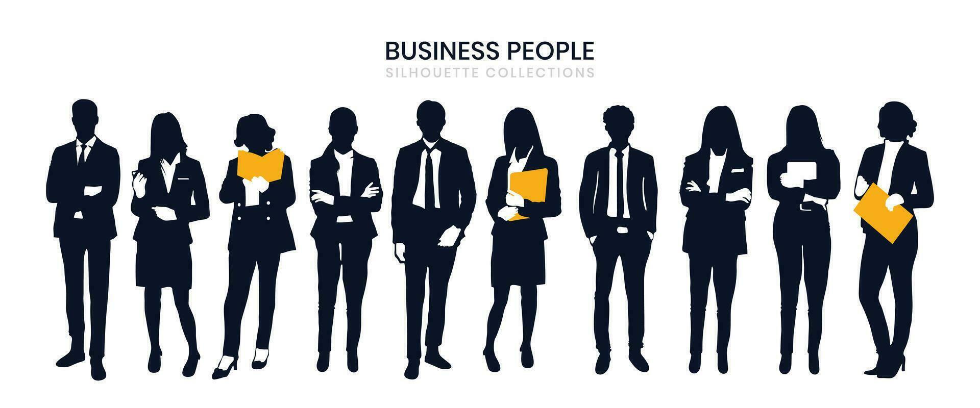 Silhouette of businesspeople, both men and women, in various poses. Silhouette business collection vector