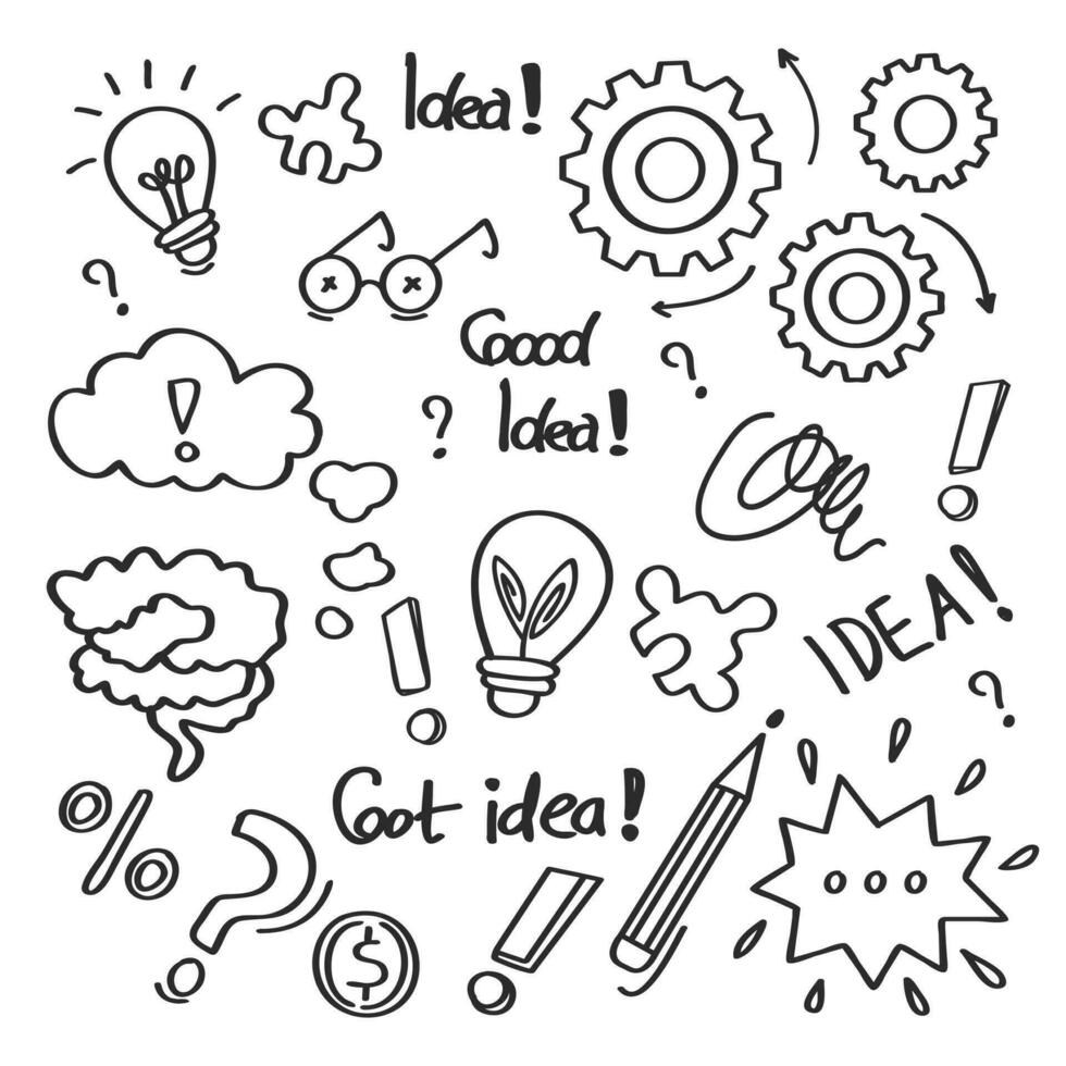 Hadrawn doodles about ideas thinking and knowledge vector
