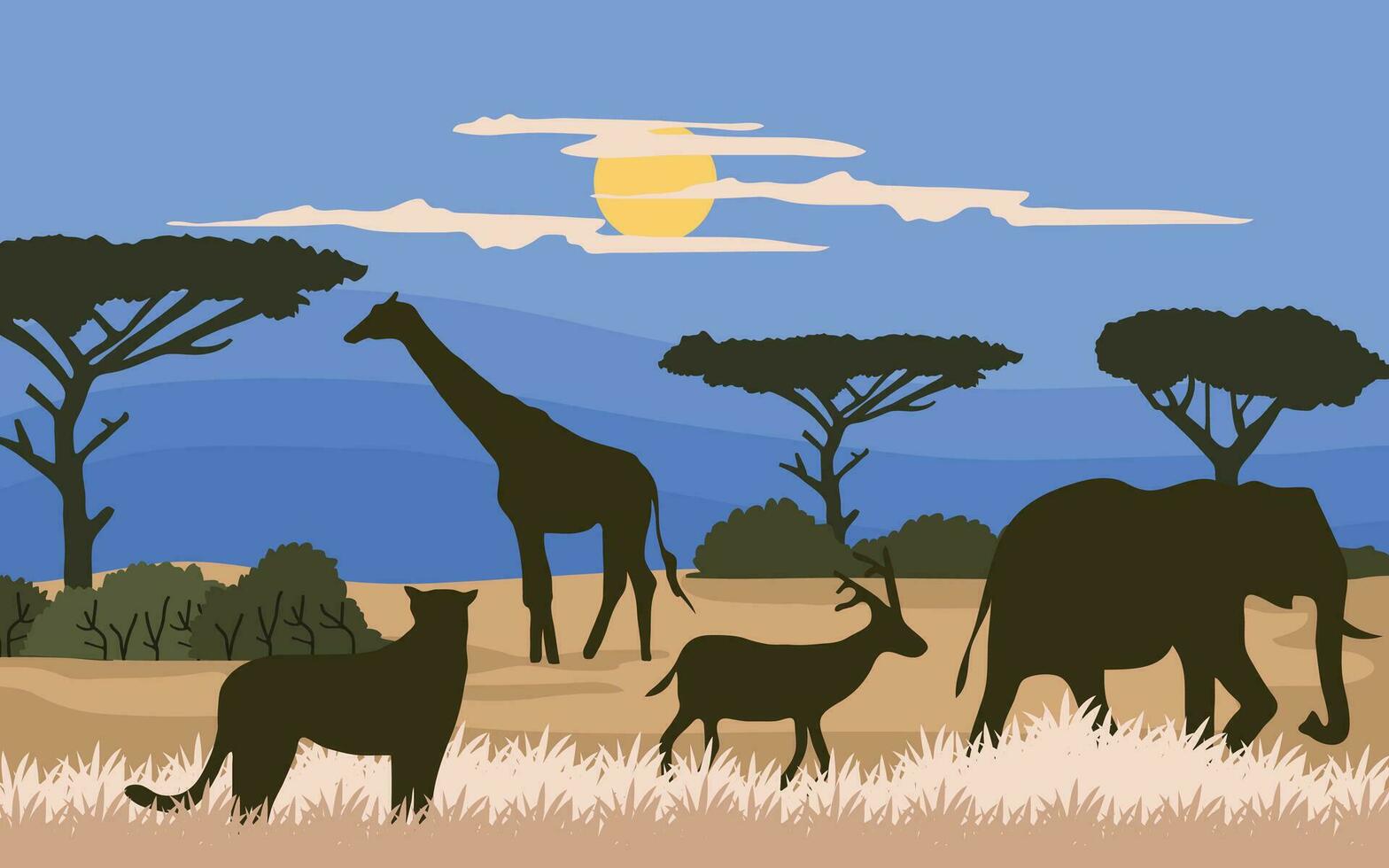 Illustration of landscape with animals in the savannah.Vector illustration vector