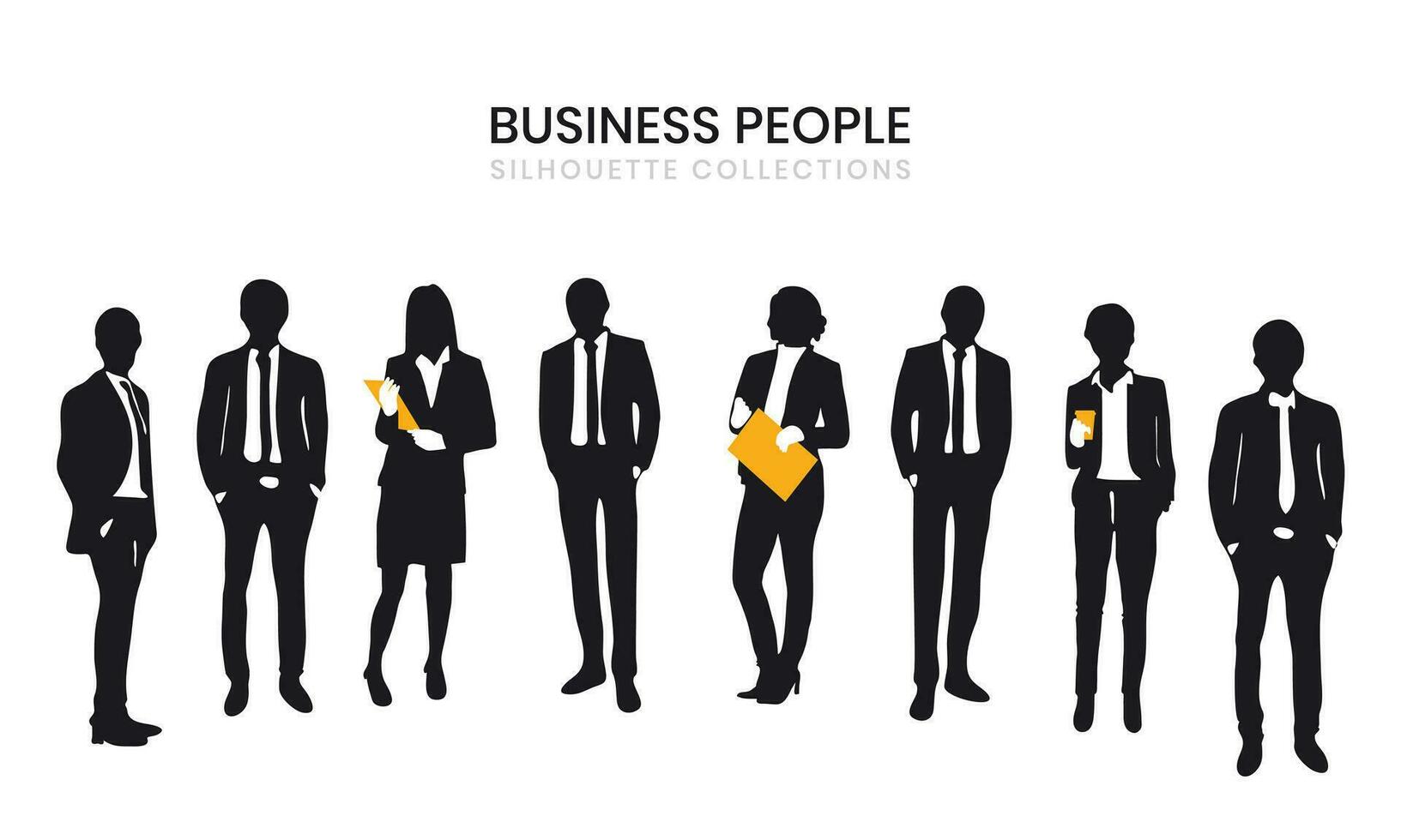 Silhouette of businesspeople, both men and women, in various poses. Silhouette business collection. vector