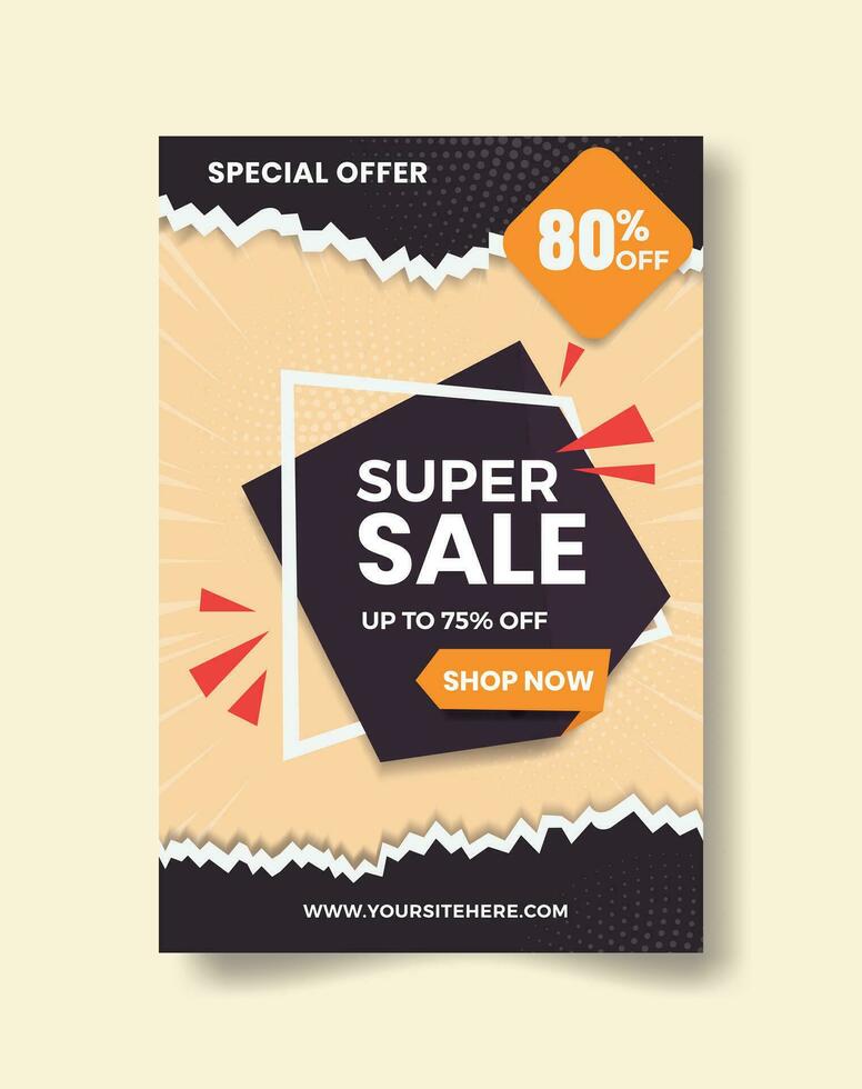 Sale promotion flat banner template with a cream background and paper shape with a shadow. vector