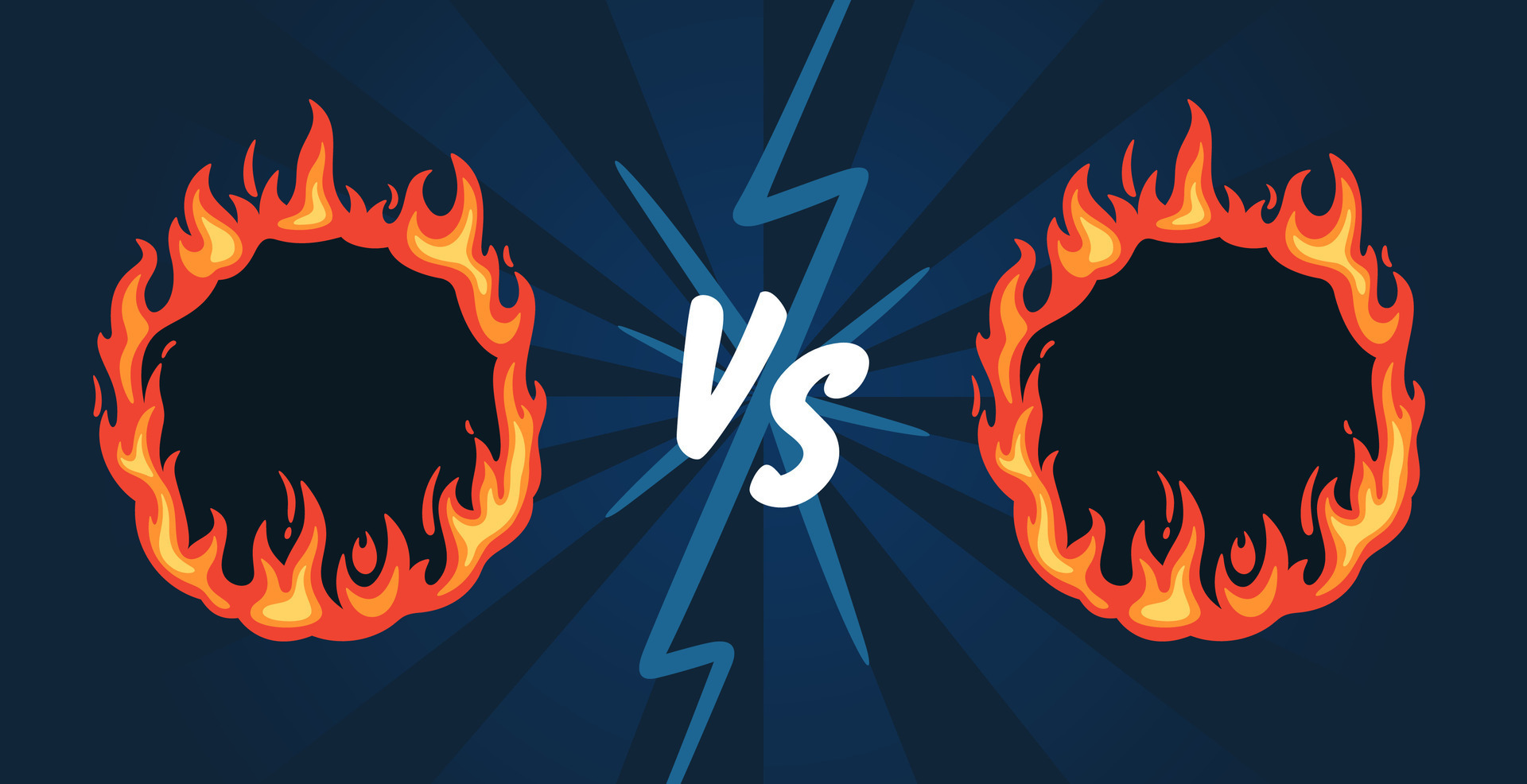 Fire frame versus banner. Sport challenge battle flaming VS ...