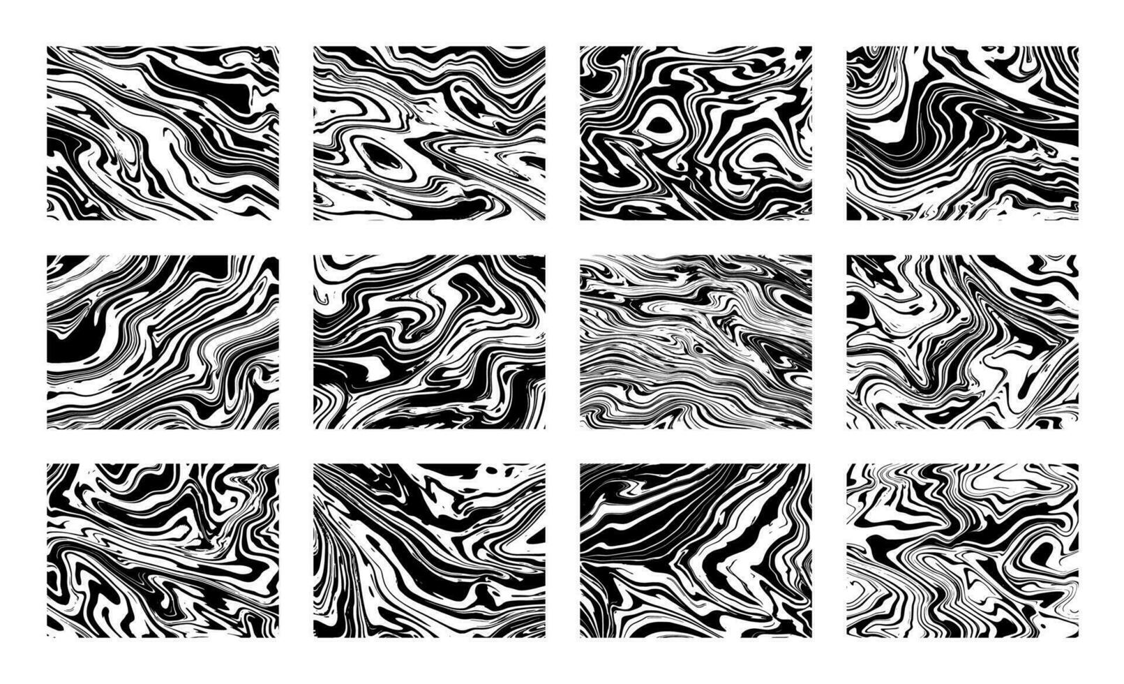 mármol texturas resumen líquido jaspeado Roca modelo con único grietas, fluido tinta acrílico texturas Clásico grunge negro y blanco huellas dactilares. fondo de pantalla vector conjunto