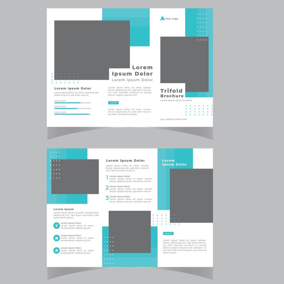 Tri fold brochure design. Teal, orange corporate business template for tri fold flyer. Layout with modern circle photo and abstract background. Creative concept 3 folded flyer or brochure vector