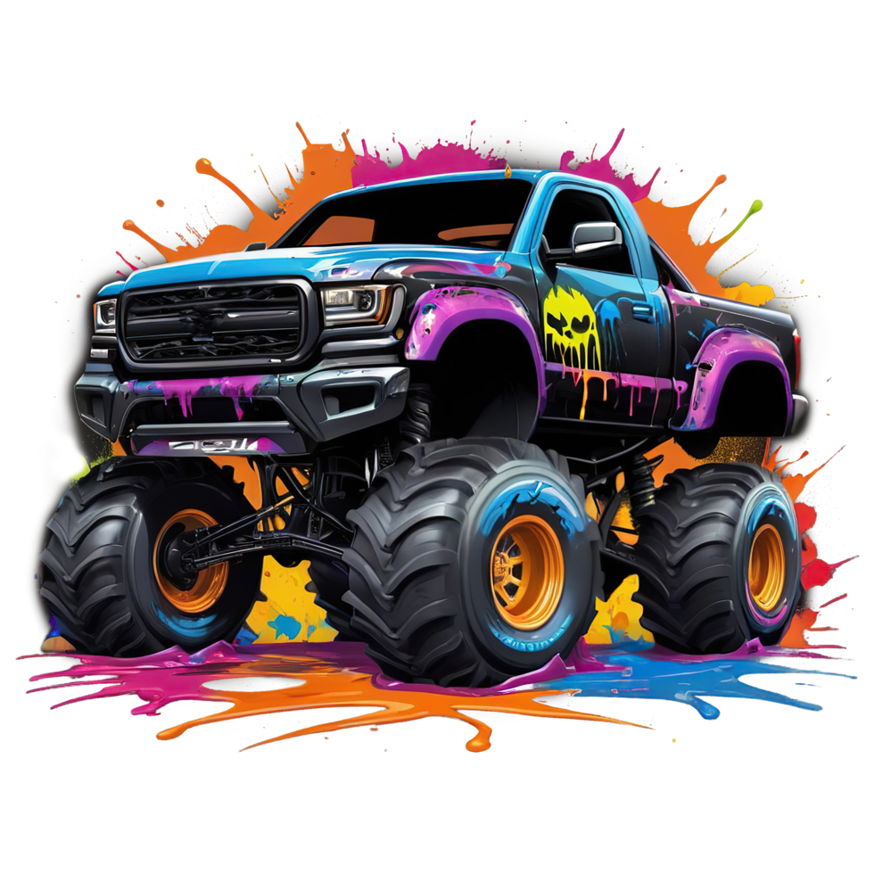 AI generated Illustration of Monster Truck Standing on The Rocks png