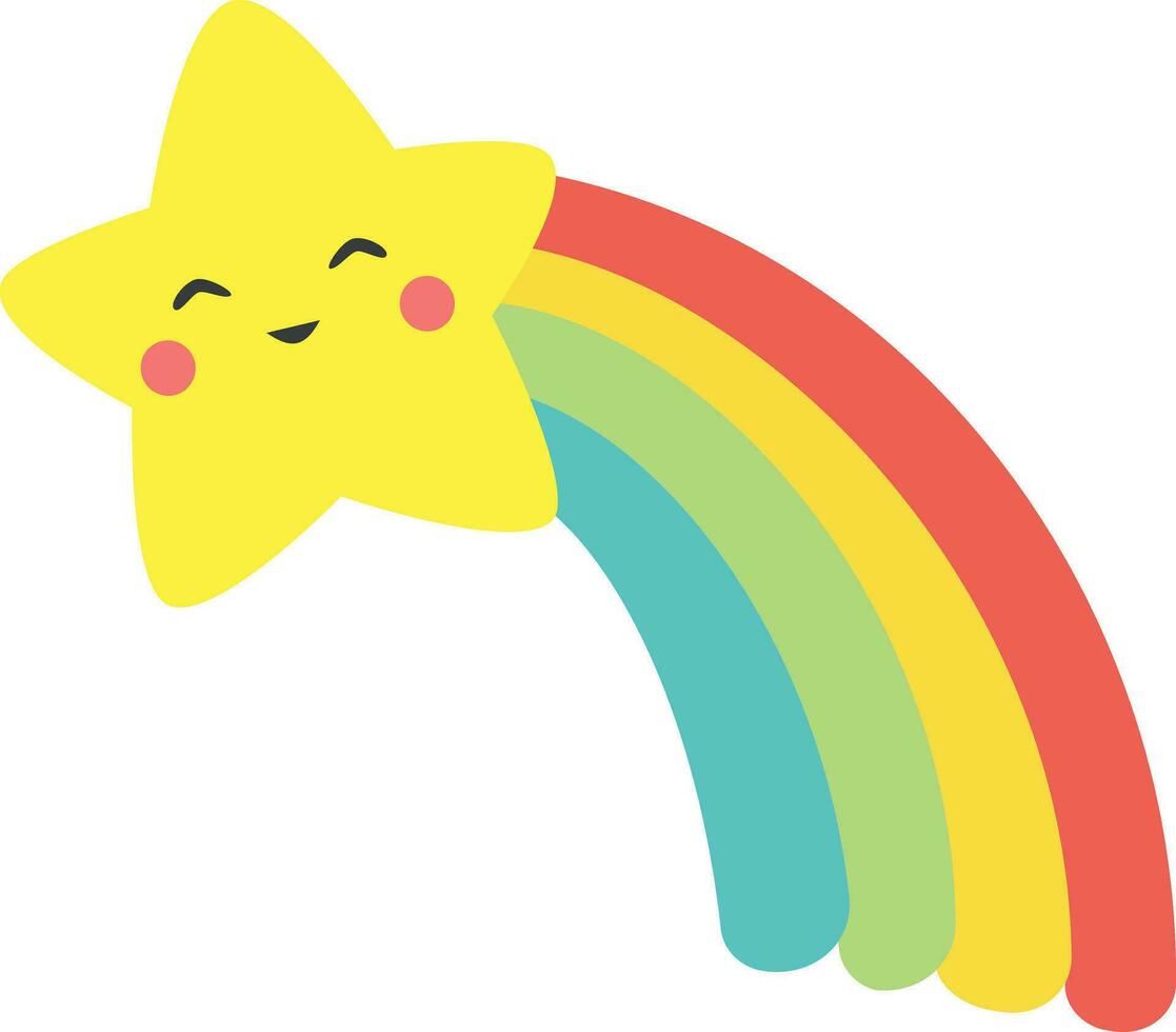 Cute star and rainbow with smiling face in cartoon style vector