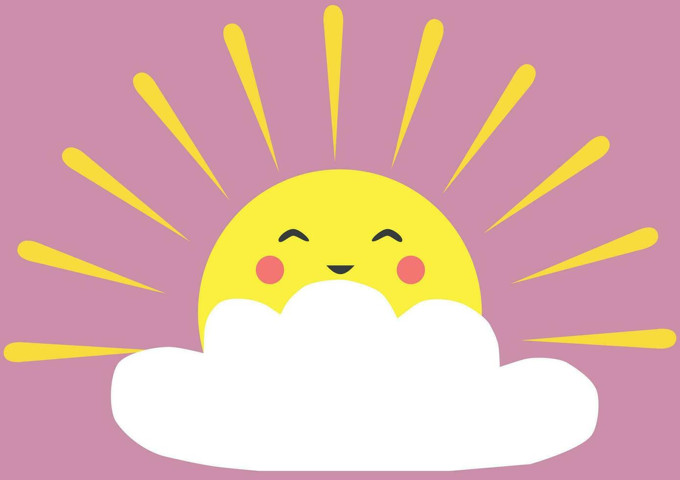 Cute sun and cloud with smiling face in cartoon style vector
