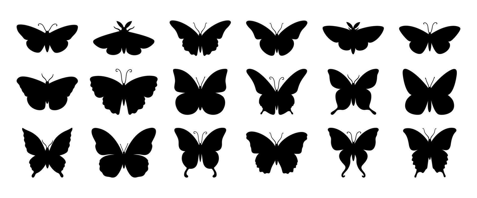 mariposa siluetas linda mariposa plantillas verano insectos con alas, volador mariposas con alas exótico varios polilla decorativo sencillo vector aislado conjunto