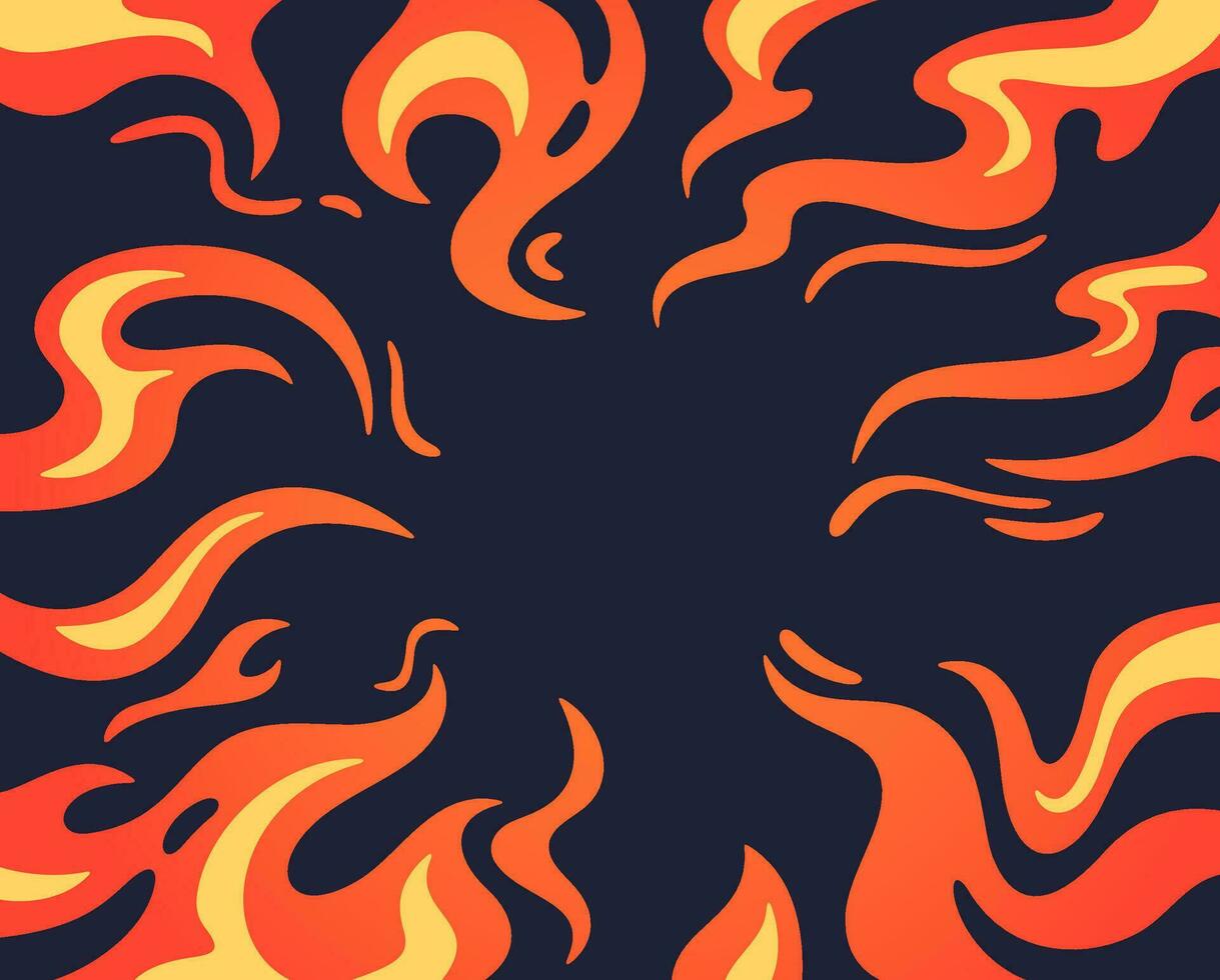 Fire cartoon background. Comic book fire flame frame, flaming border. Wallpaper with blazing ignite edges vector template