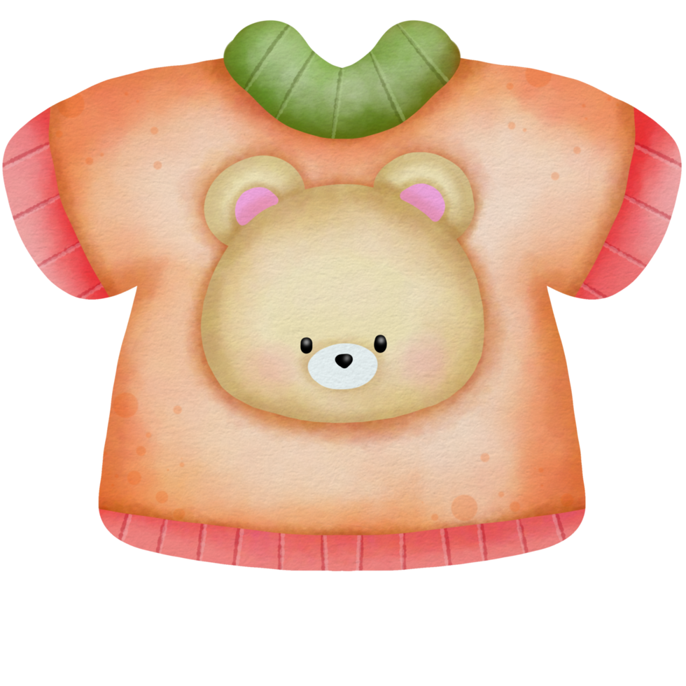 Watercolor baby clothes, bear pattern png