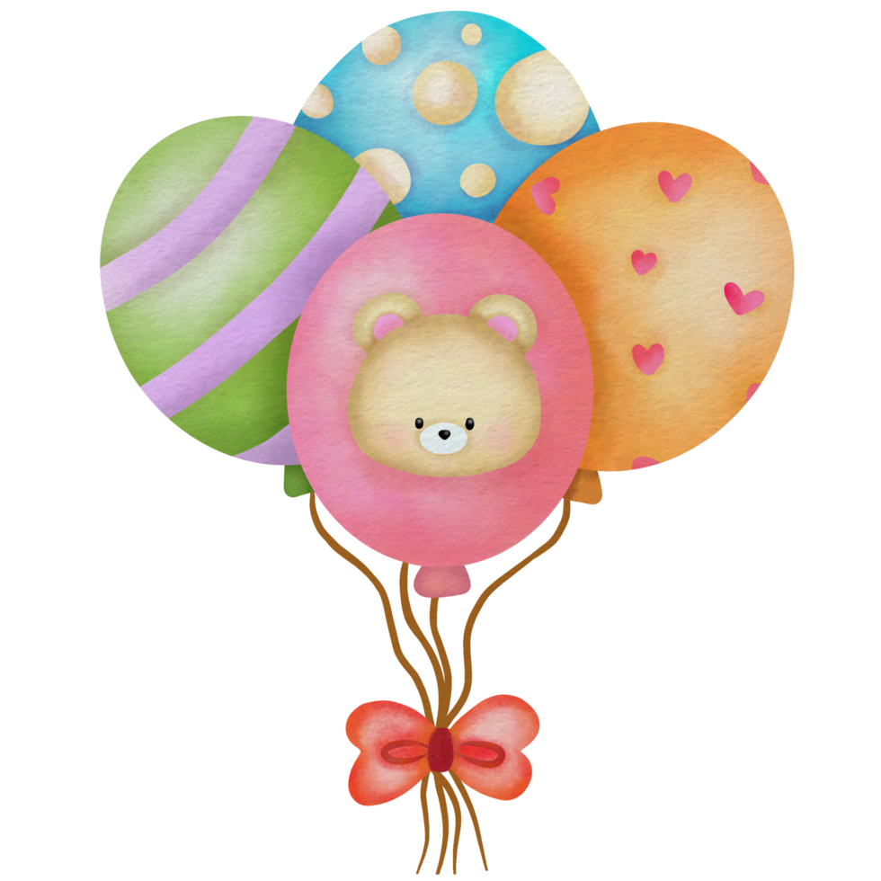 Watercolor Balloon colorful bear pattern baby toy png