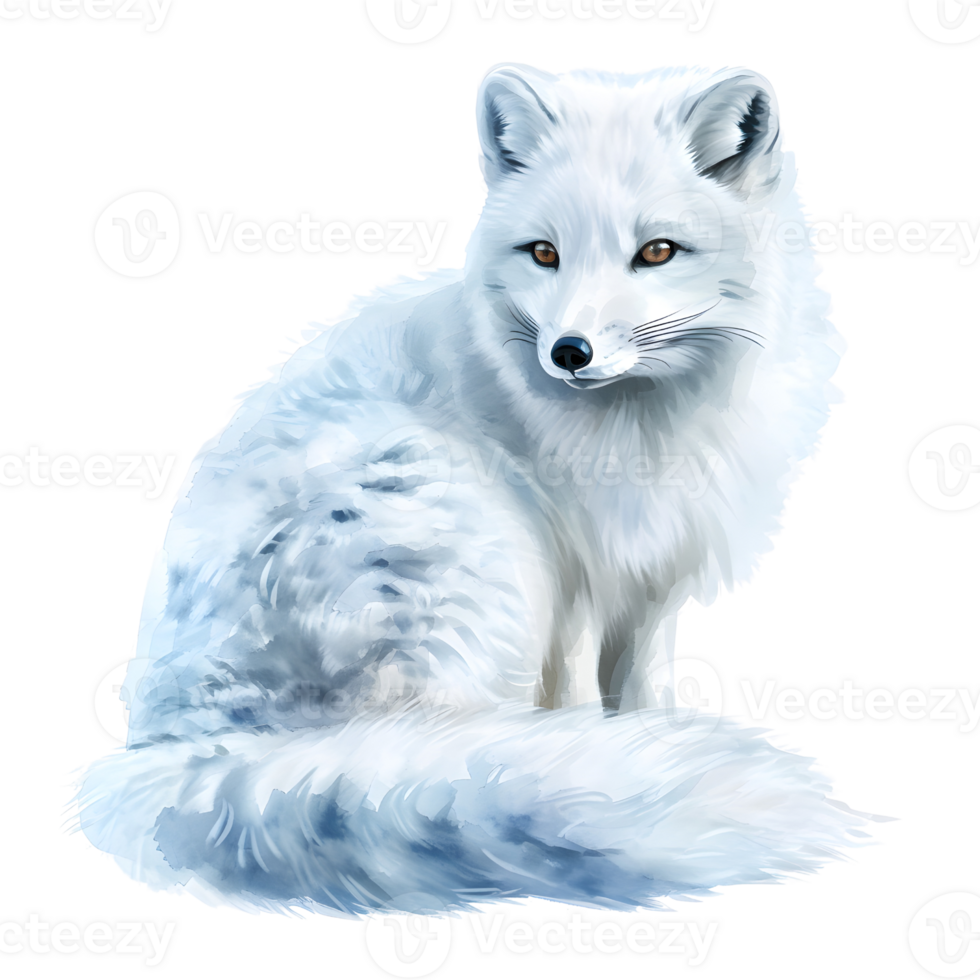 AI generated arctic fox sitting, AI generated. png