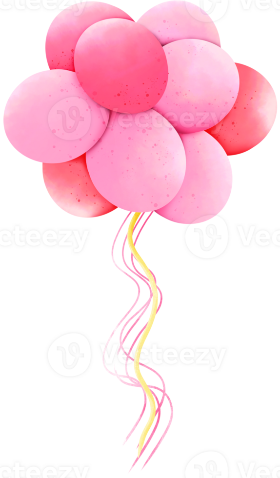 Many pink balloons float in the sky. png