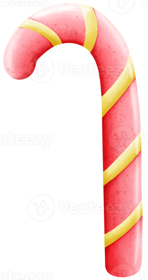 Candy or toffee in the shape of a pink candy cane with a yellow stripe. png