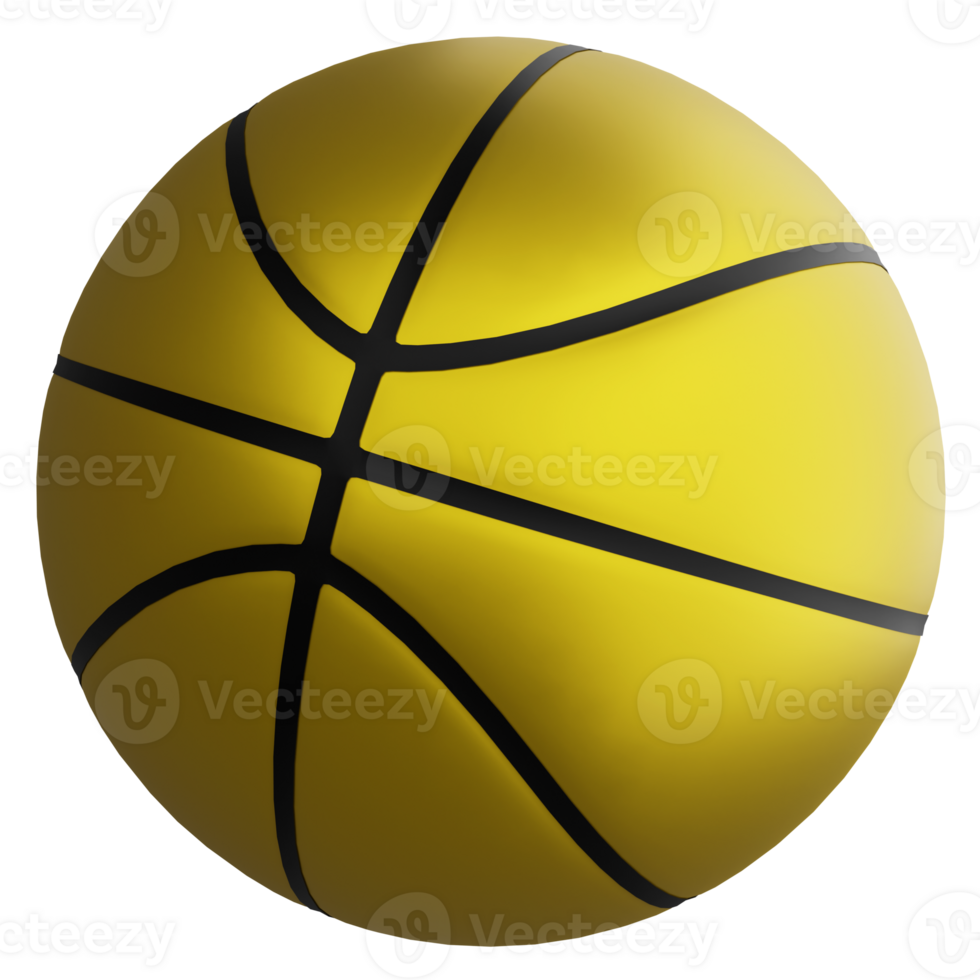 Basketball metallic gold clipart flat design icon isolated on transparent background, 3D render sport and exercise concept png