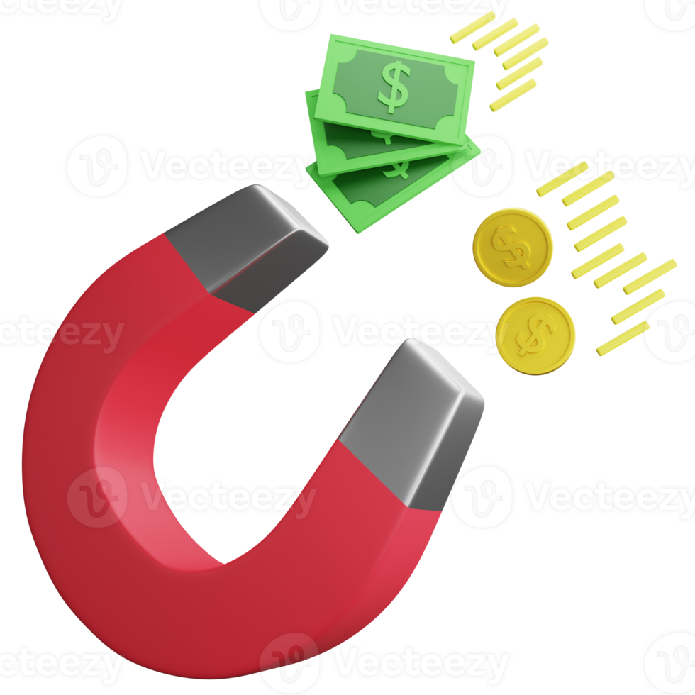 Magnetic money clipart flat design icon isolated on transparent background, 3D render business and finance concept png